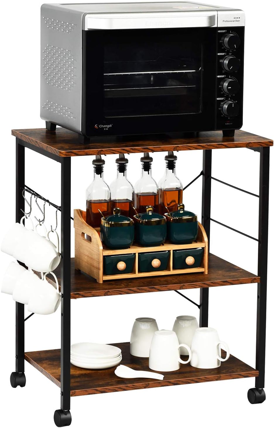 3-Tier Rolling Kitchen Baker’s Rack with 10 Hooks X938440
