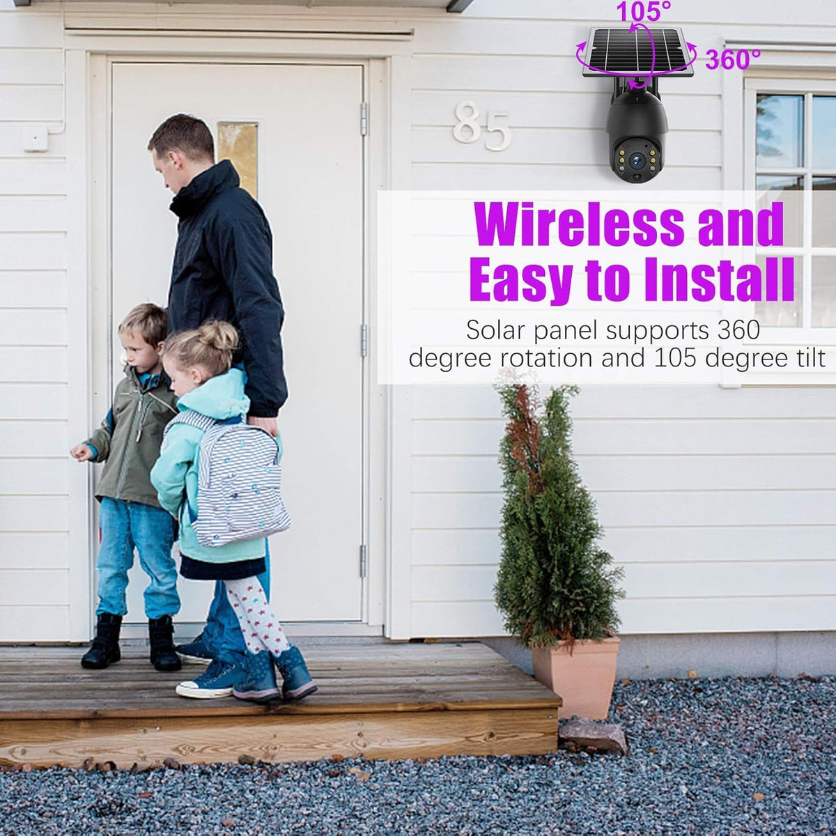 Solar Powered Wireless Security Camera Outdoor Pan Tilt WiFi Waterproof with Spotlight Battery Solar Panel Color Night Vision Motion Detection 2-Way Audio SD&Cloud Storage Black H132873