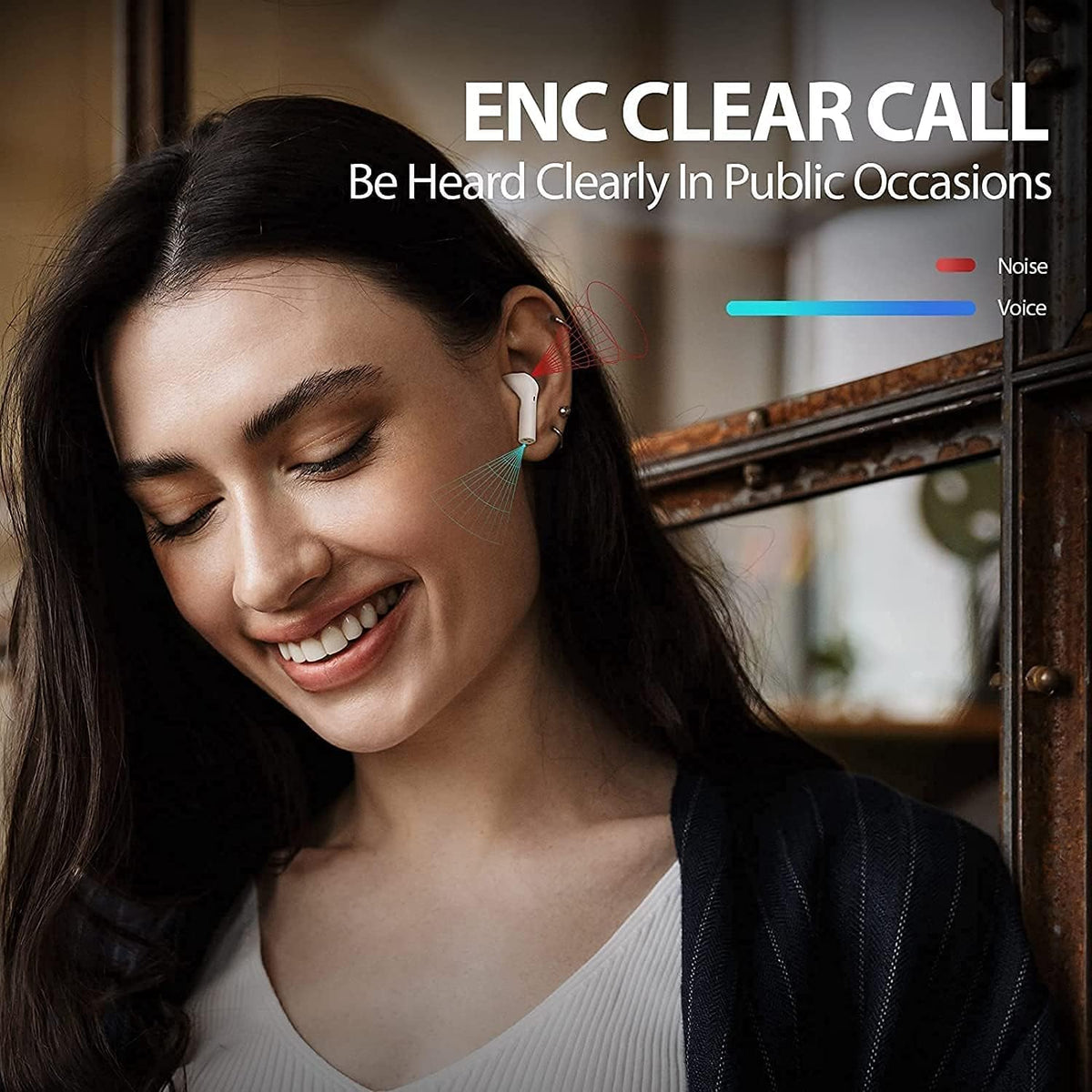 Wireless Bluetooth Earbuds Noise Cancelling IPX7 Waterproof with Microphone White Pack of 2 U22992