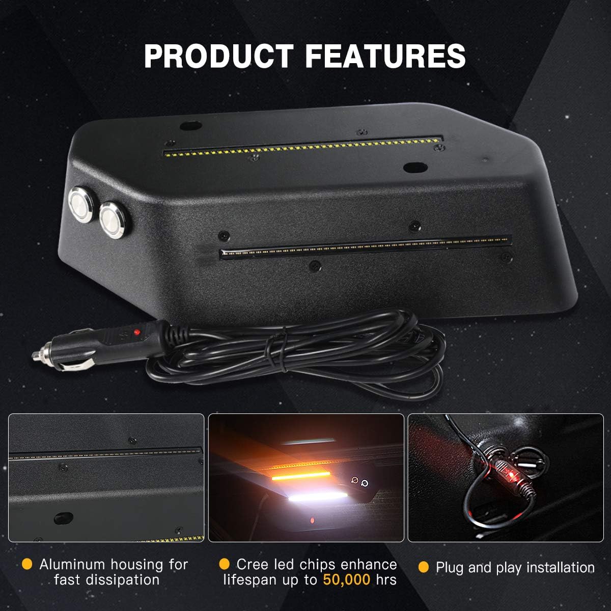 LED Trunk Light Rear Glass Lift Gate Dome Light with White Light and Flash Amber Warning Light R981
