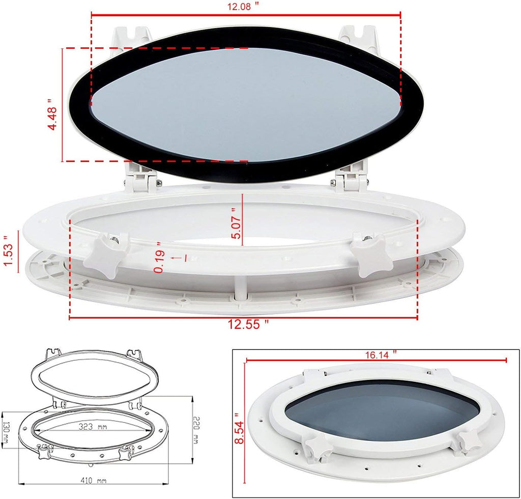 Pair of 16” x 8-5/8” Oval Opening Portlight Porthole Replacement Window N5762