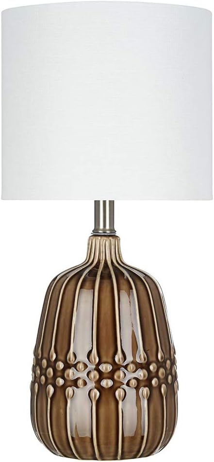 Textured Ceramic Accent Table Lamp with Linen Shade W2779