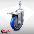 Stainless Steel Swivel Threaded Stem Caster with 5 inch Blue Wheel and Total Locking Brake Q985381