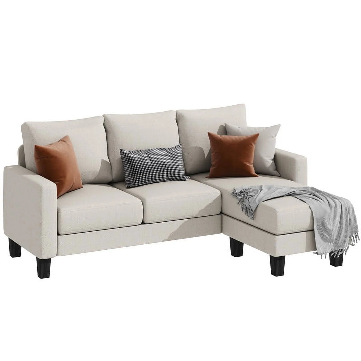 Convertible Sectional Sofa, L-Shaped 3-Seat Sofa with Reversible Chaise, Dark Gray L1303