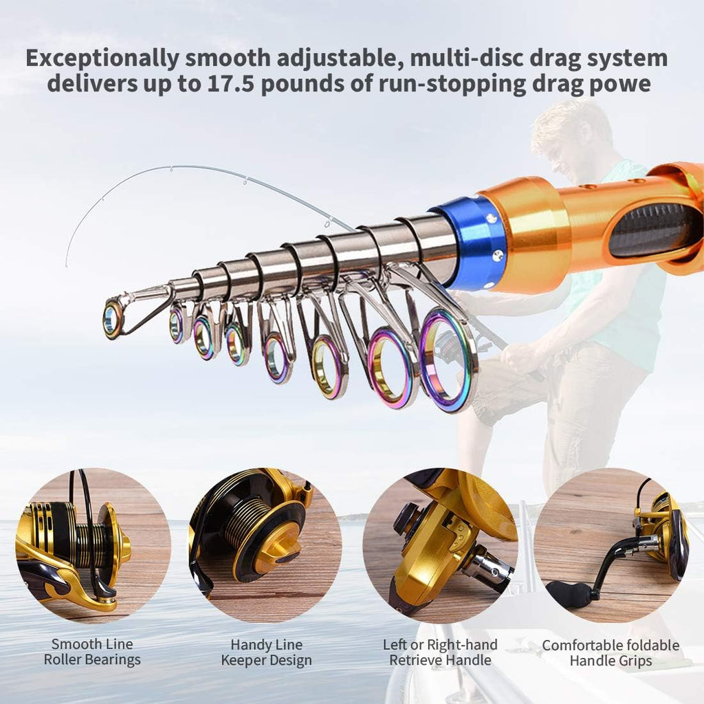 12 FT Carbon Fiber Telescopic Fishing Rod and Reel Combo with Carrier Bag C5220