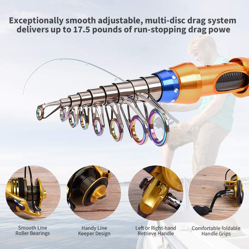 12 FT Carbon Fiber Telescopic Fishing Rod and Reel Combo with Carrier Bag C5220