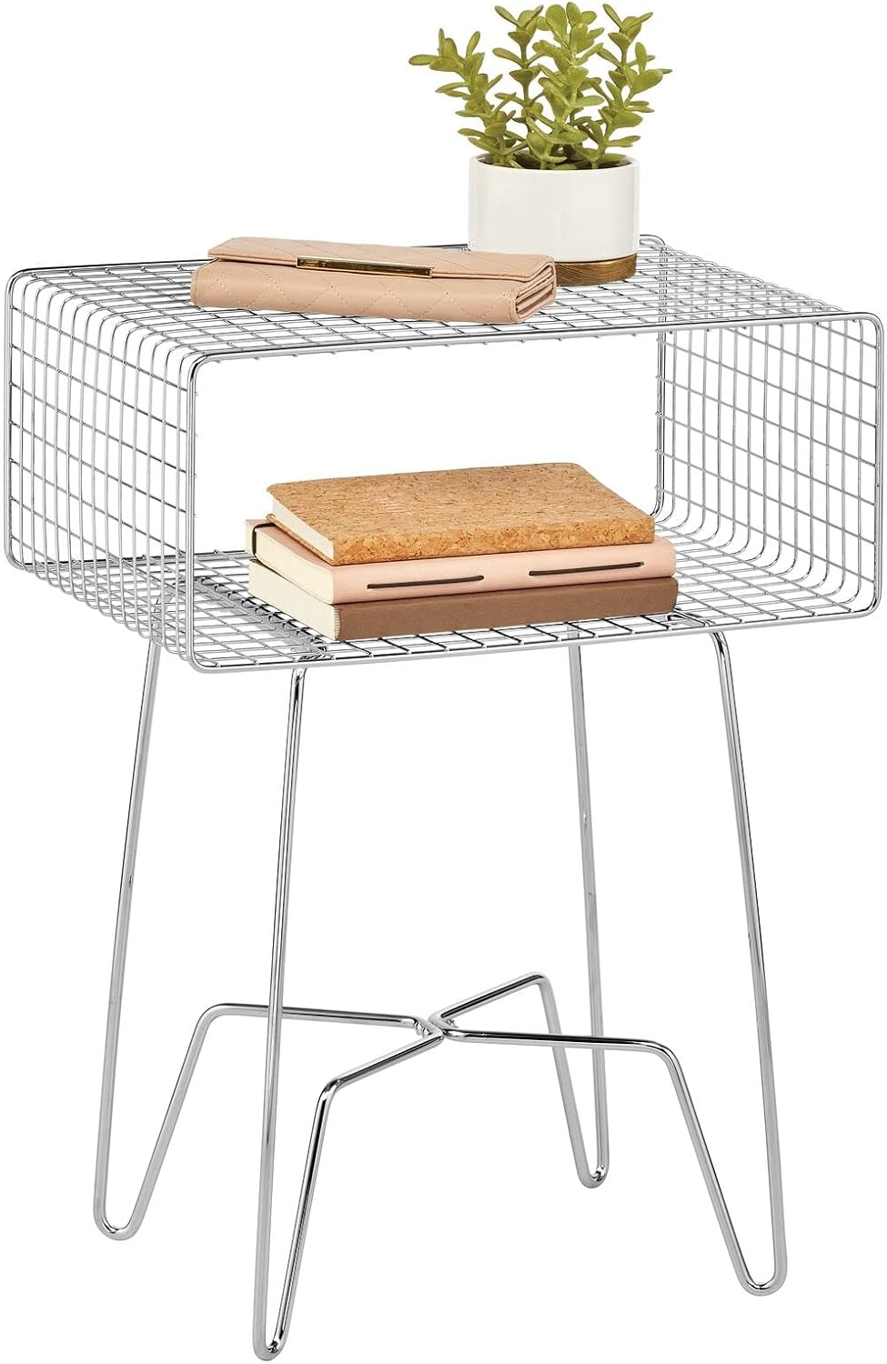 Chrome 2-Tier Metal Side Table with Storage Shelf A191482