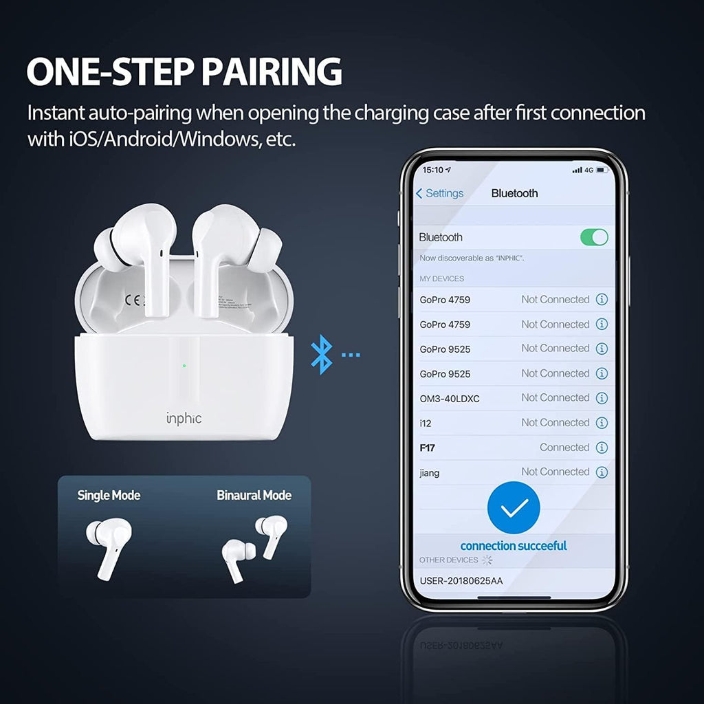 Wireless Bluetooth Earbuds Noise Cancelling IPX7 Waterproof with Microphone White Pack of 2 U22992