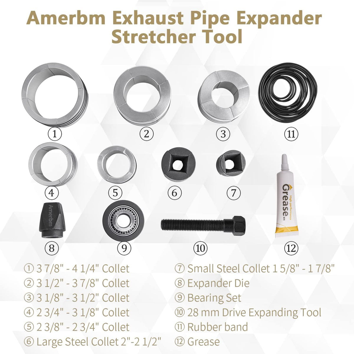 Exhaust Pipe Expander Tool Set 1-5/8 to 4-1/4 Inches with Rubber Rings Z698401