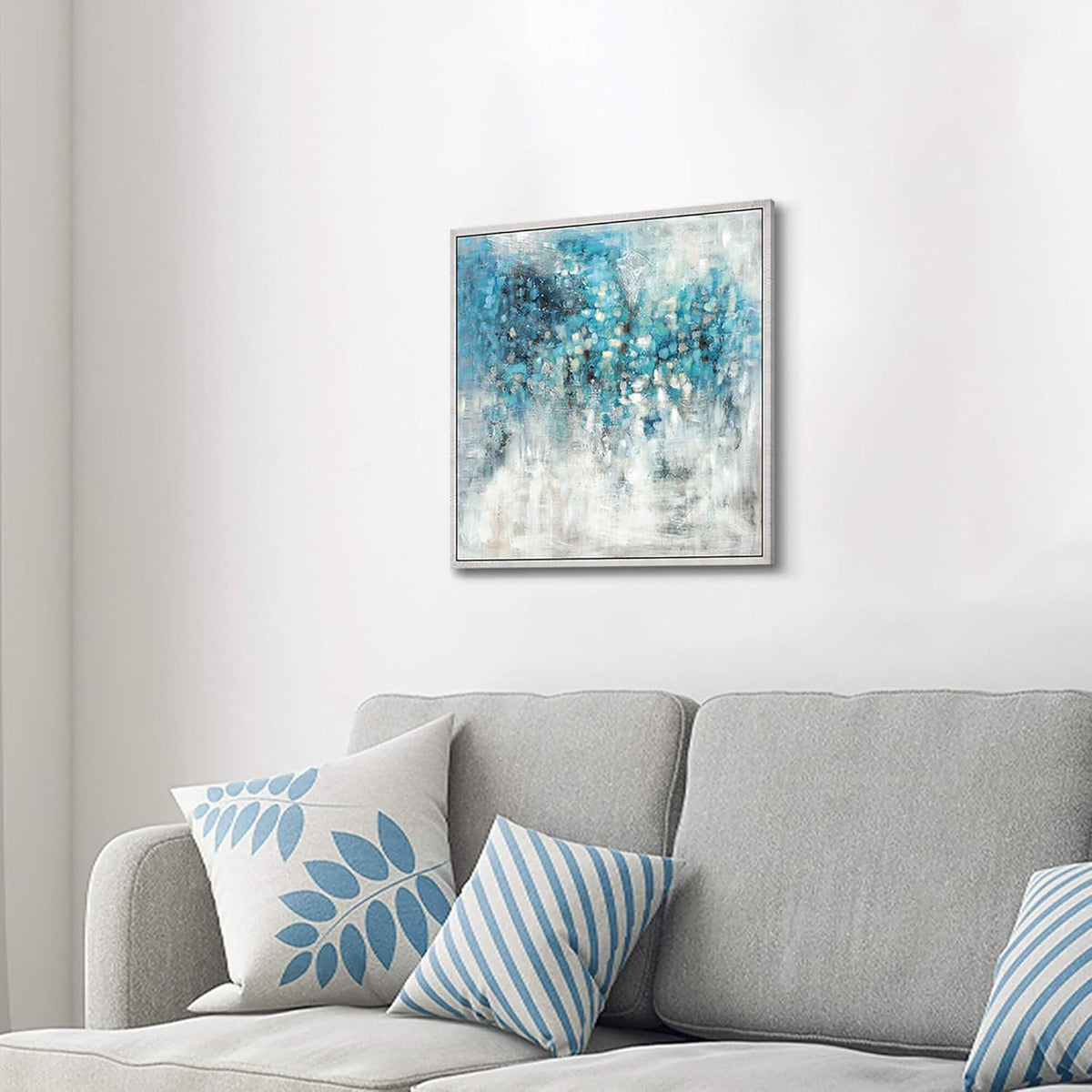 Blue Modern Hand Painted Framed Painting A2577