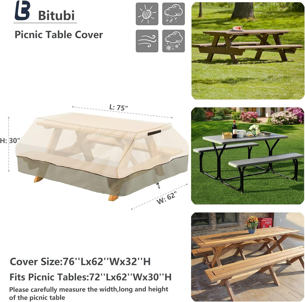96 Inch Heavy Duty Waterproof Picnic Table Cover E137