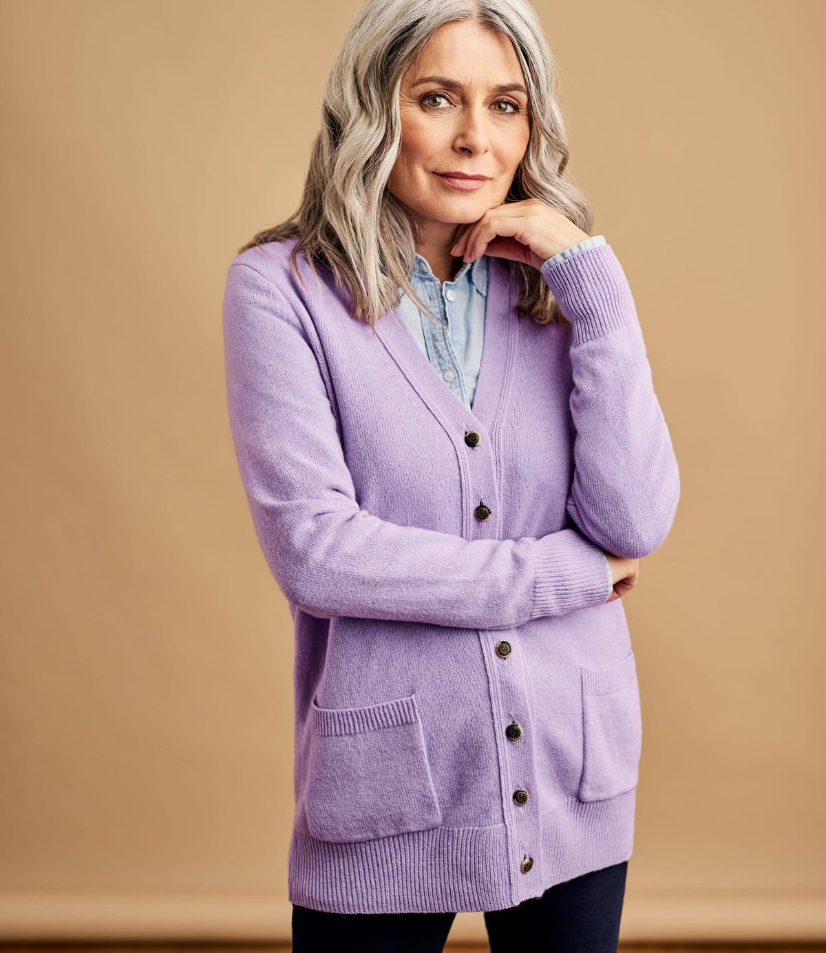 Lambswool V Neck Cardigan Purple G32033