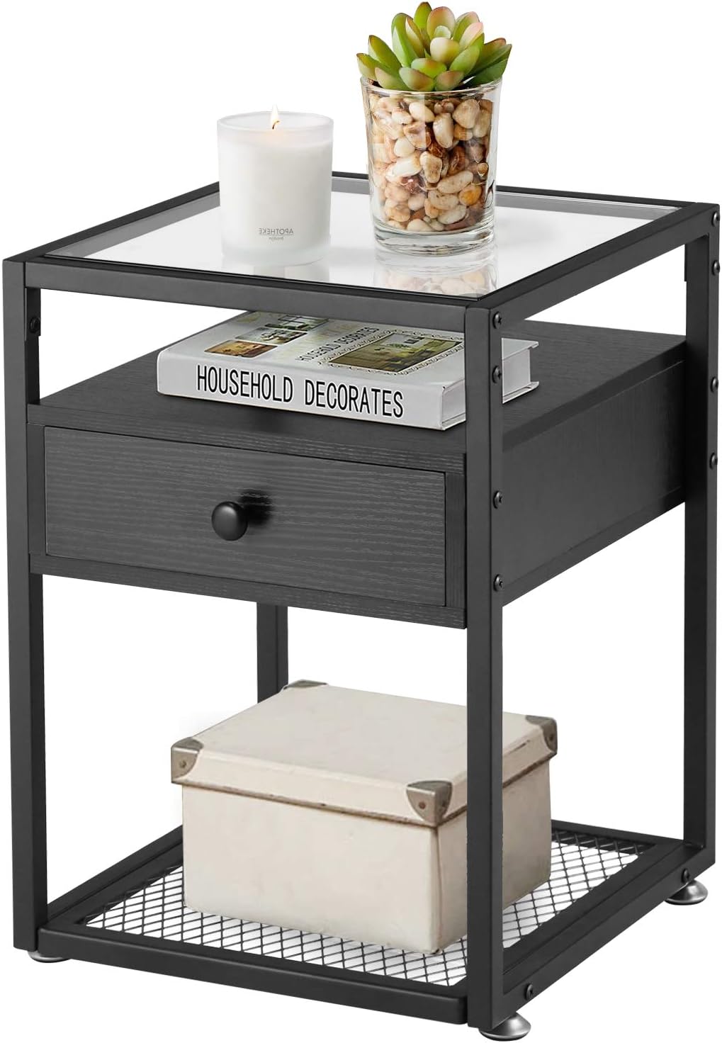 Brown Nightstand with Drawer and Shelf K340748