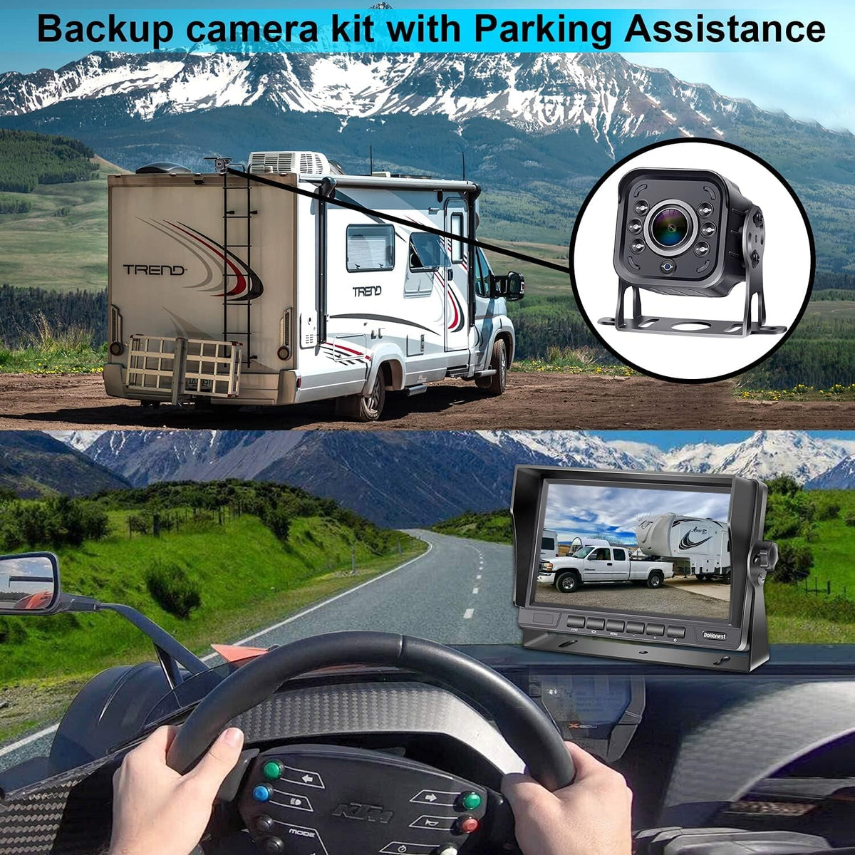 Wired AHD 1080P RV Backup Camera with 7'' LCD Monitor Q1722