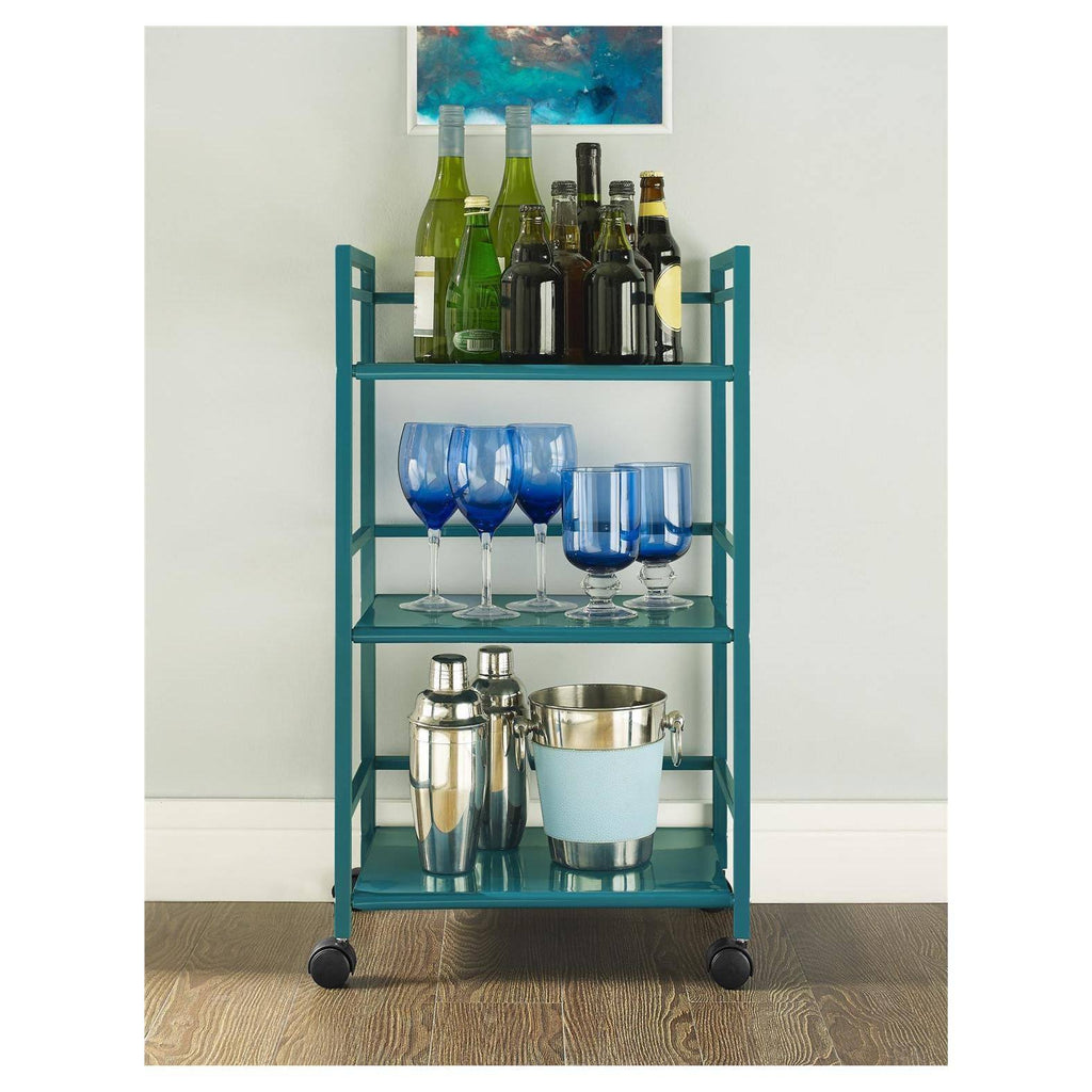 3 Shelf Metal Rolling Utility Cart Teal Q515799