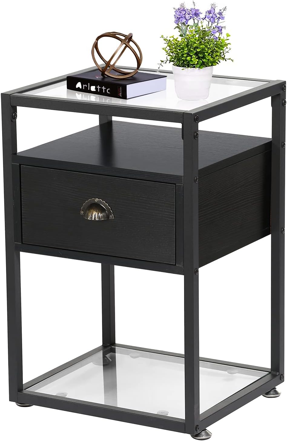 Brown Nightstand with Drawer and Shelf K340748