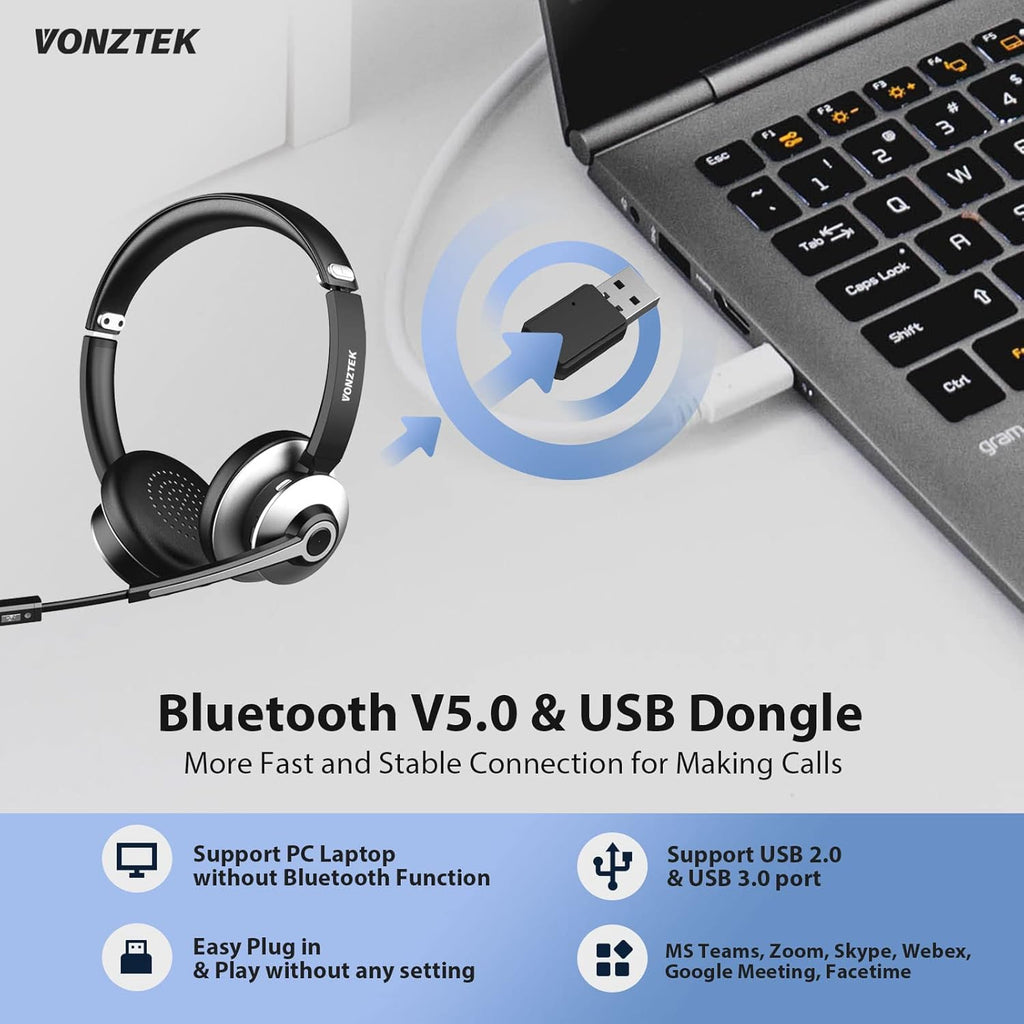Bluetooth Headset with Microphone, Wireless On Ear Headphones V4103