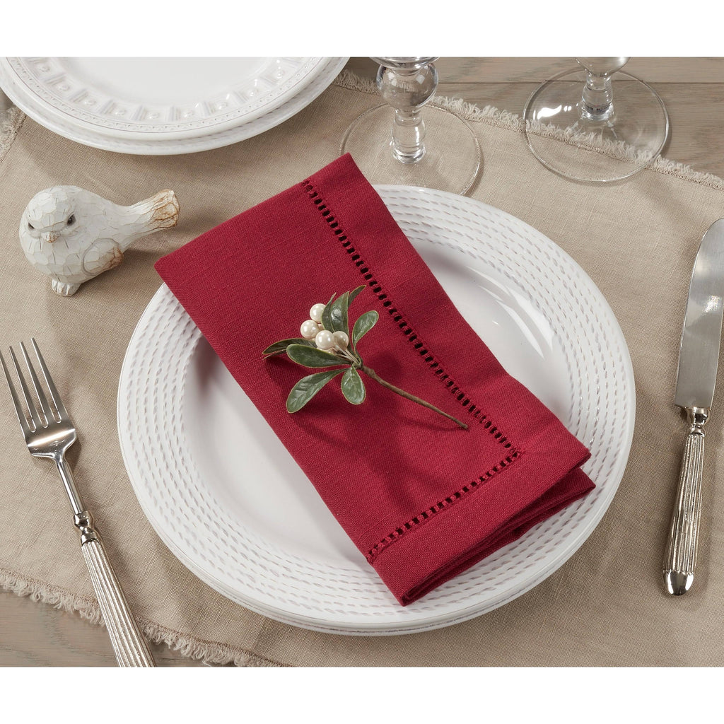Burgundy Hemstitch Border Dinner Napkin Set of 12 R836