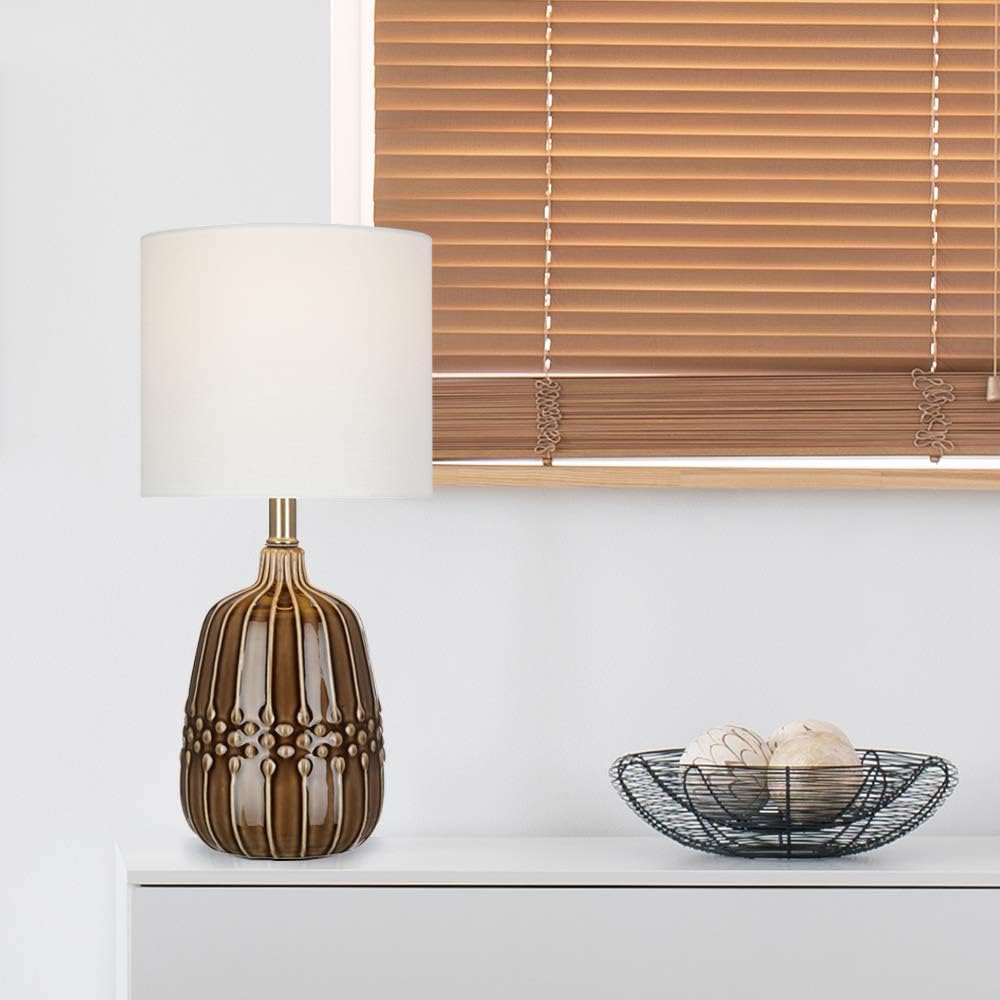 Textured Ceramic Accent Table Lamp with Linen Shade W2779