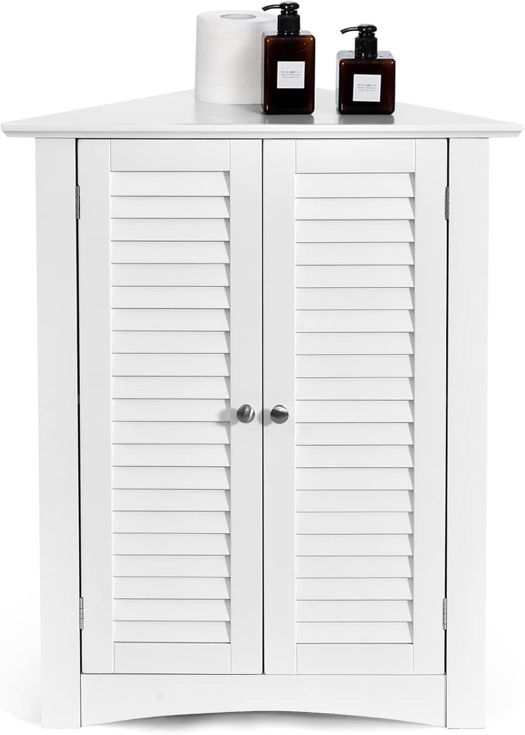 Brown Corner Bathroom Cabinet with Double Shutter Doors D327