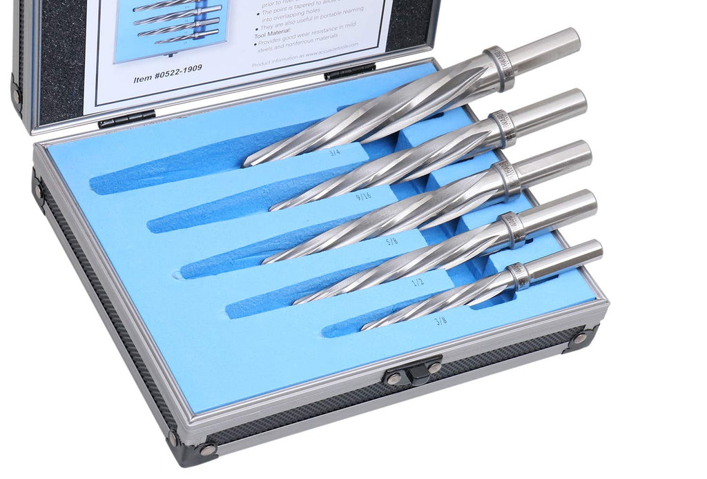 5 Pc H.S.S. Spiral Flute Car Reamer Set with Aluminum Case G5311