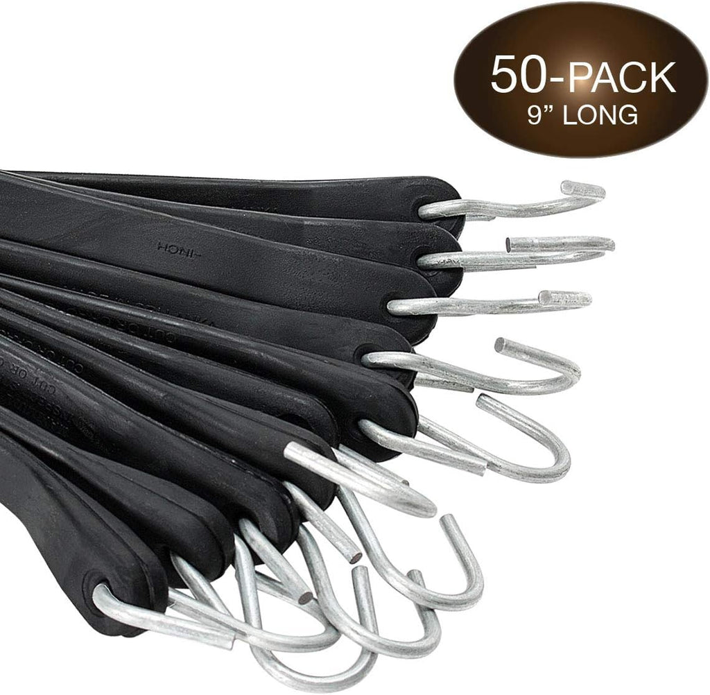 50 Pack 9" Natural Rubber Tarp Straps with Metal S-Hooks H3084