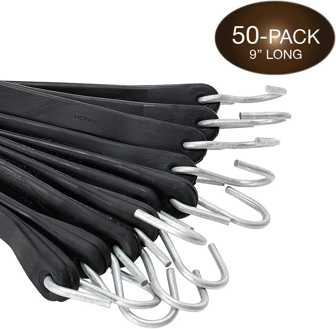 50 Pack 9" Natural Rubber Tarp Straps with Metal S-Hooks H3084