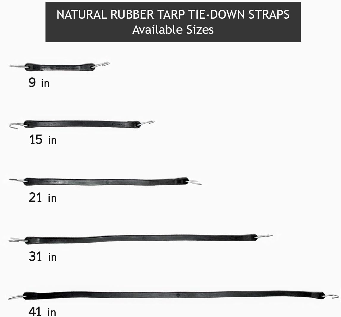 50 Pack 9" Natural Rubber Tarp Straps with Metal S-Hooks H3084