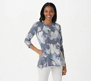 Camo Printed Waffle Knit Top R627491