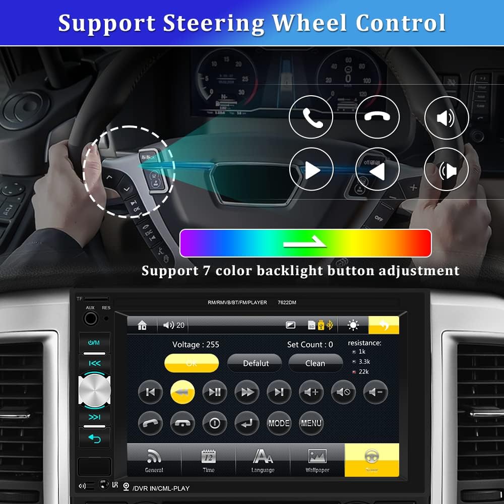 Double Din Bluetooth Car Stereo 6.2 Inch Touch Screen MP5 Player with Backup Camera C1365