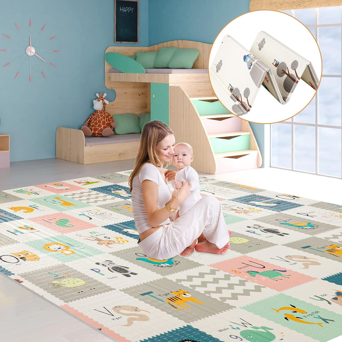 Extra Large Waterproof Foldable Baby Play Mat with Carry Bag W6470