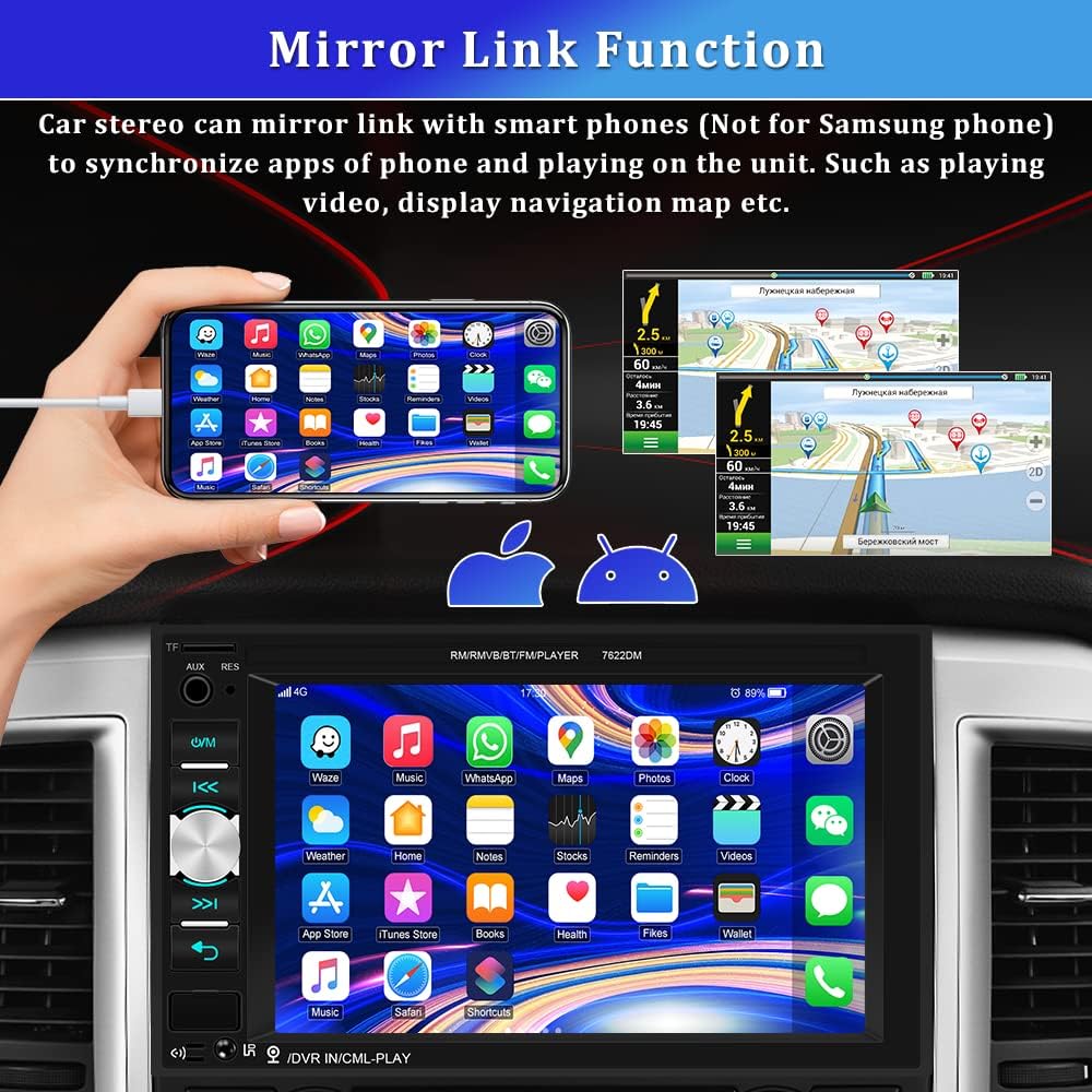 Double Din Bluetooth Car Stereo 6.2 Inch Touch Screen MP5 Player with Backup Camera C1365