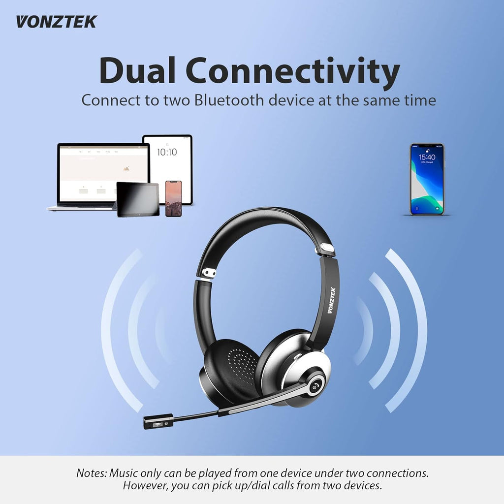 Bluetooth Headset with Microphone, Wireless On Ear Headphones V4103