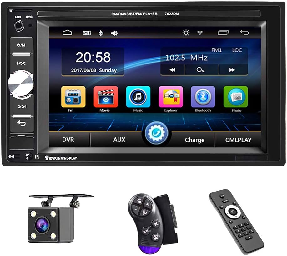 Double Din Bluetooth Car Stereo 6.2 Inch Touch Screen MP5 Player with Backup Camera C1365