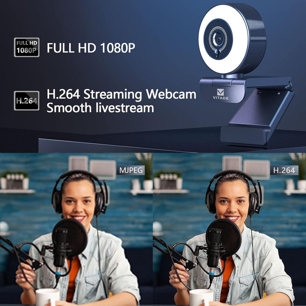 Full HD 1080P Webcam with Ring Light and Dual Microphones G220355