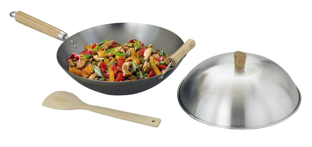 14-inch Carbon Steel Lidded Wok Stir Fry Pan Set G4852
