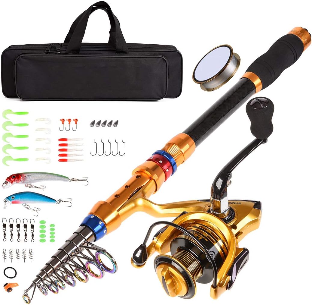 12 FT Carbon Fiber Telescopic Fishing Rod and Reel Combo with Carrier Bag C5220