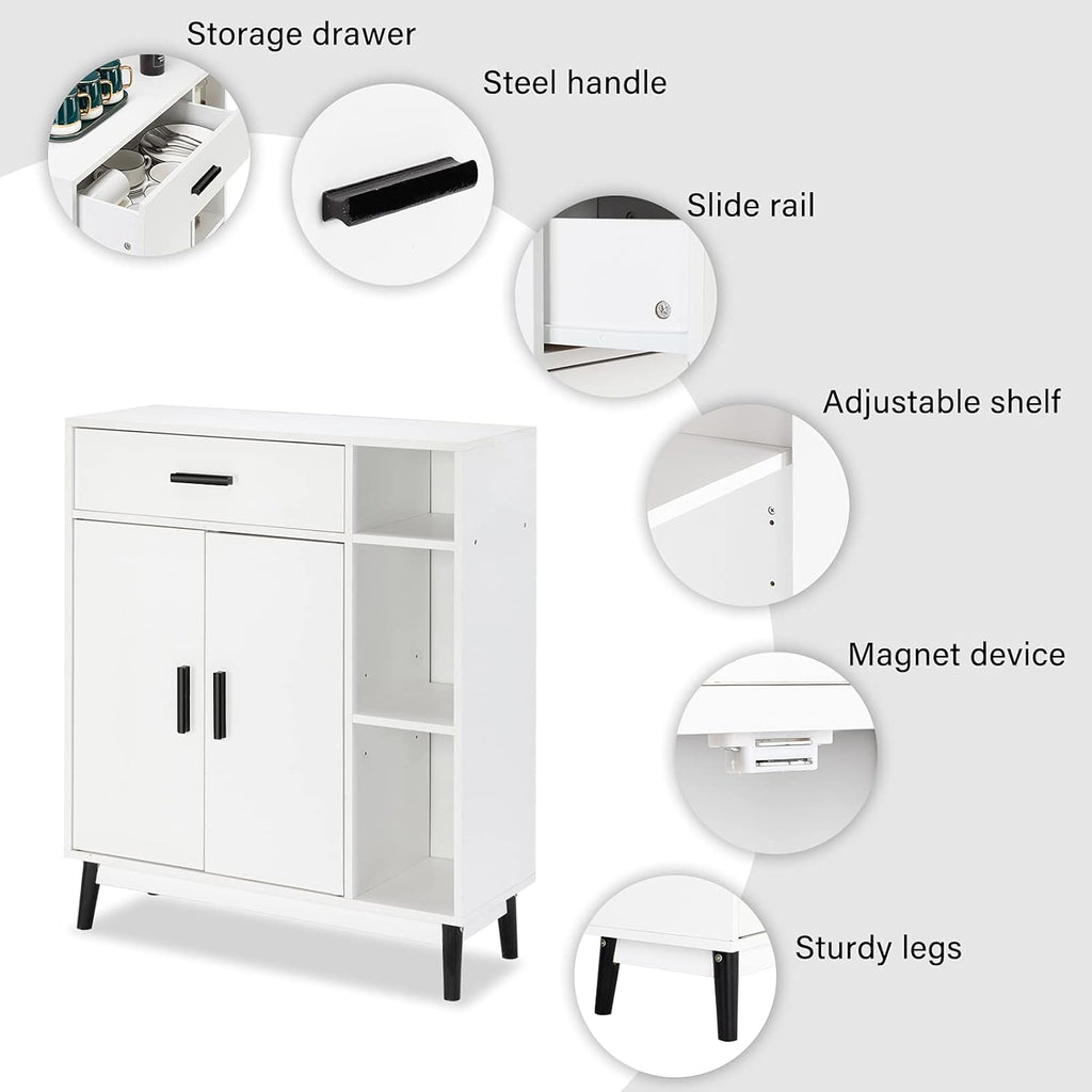 White Wood Accent Cabinet with Open Shelves and Doors F5231