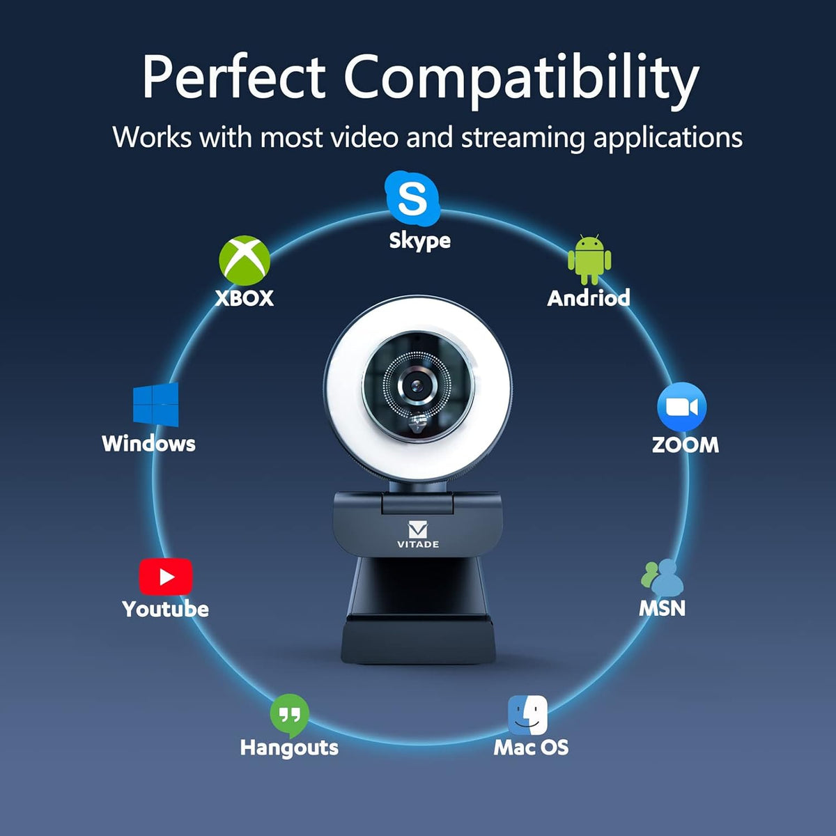 Full HD 1080P Webcam with Ring Light and Dual Microphones G220355