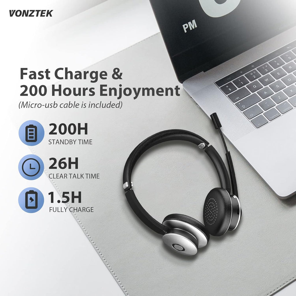 Bluetooth Headset with Microphone, Wireless On Ear Headphones V4103