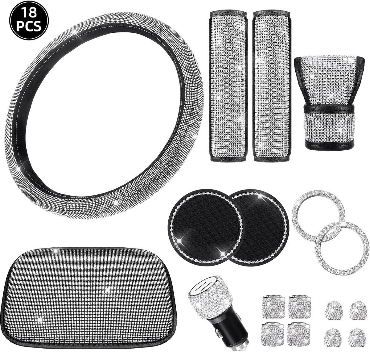 18 Pieces Bling Car Accessories Set C334