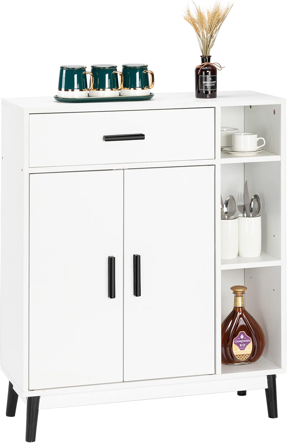 White Wood Accent Cabinet with Open Shelves and Doors F5231