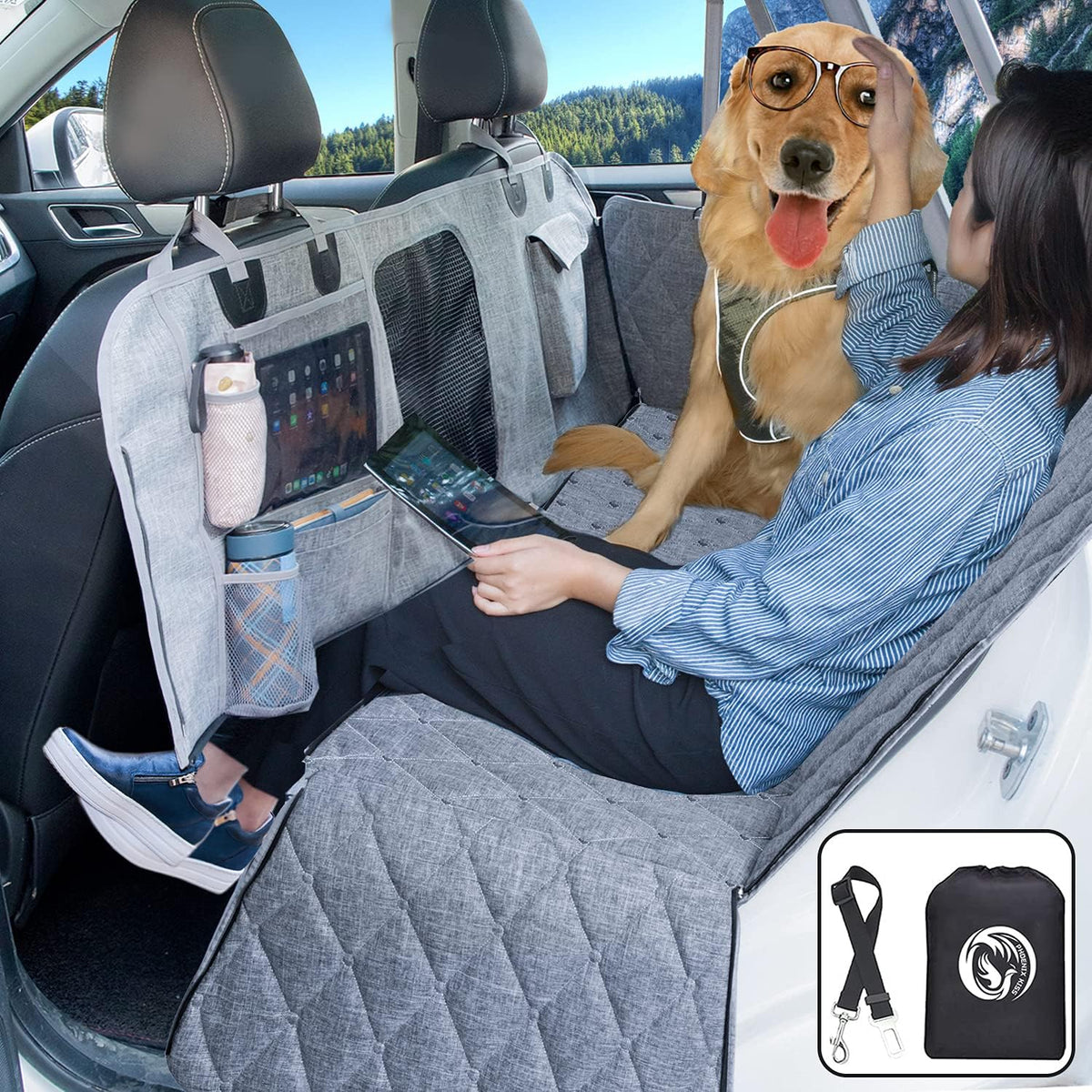 Dog Car Hammock with Mesh Window and Pockets L20155