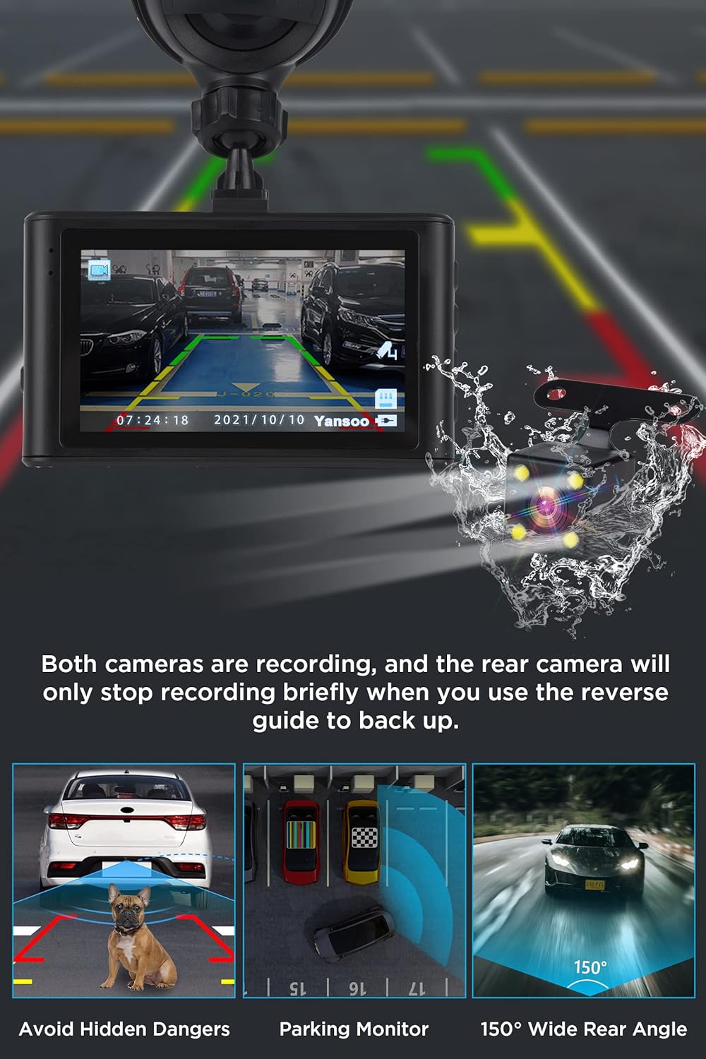 1080P FHD Front and Rear Dash Cam with Night Vision K1461