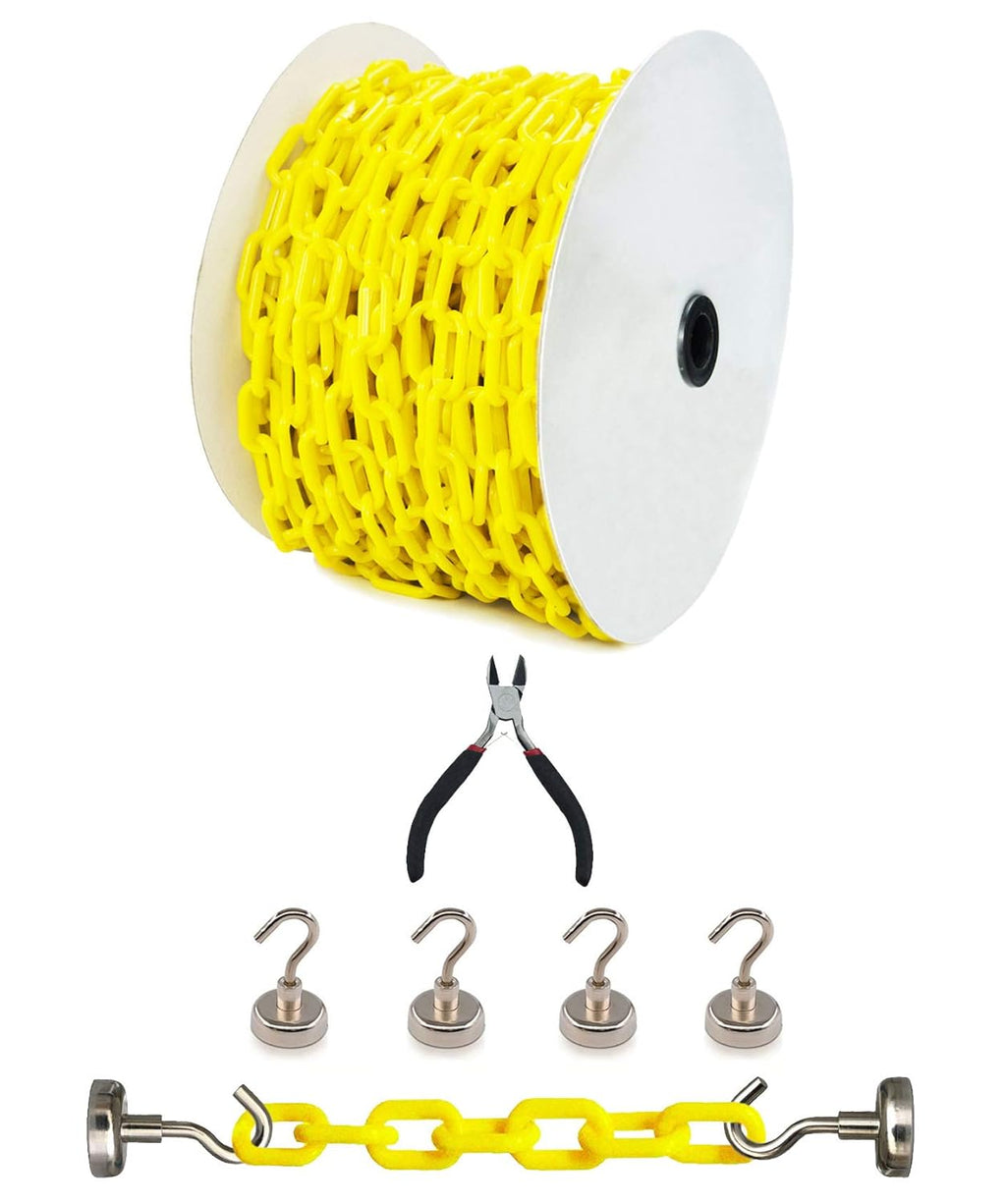 Yellow Plastic Safety Barrier Chain with Magnetic Hooks and Chain Cutter D985