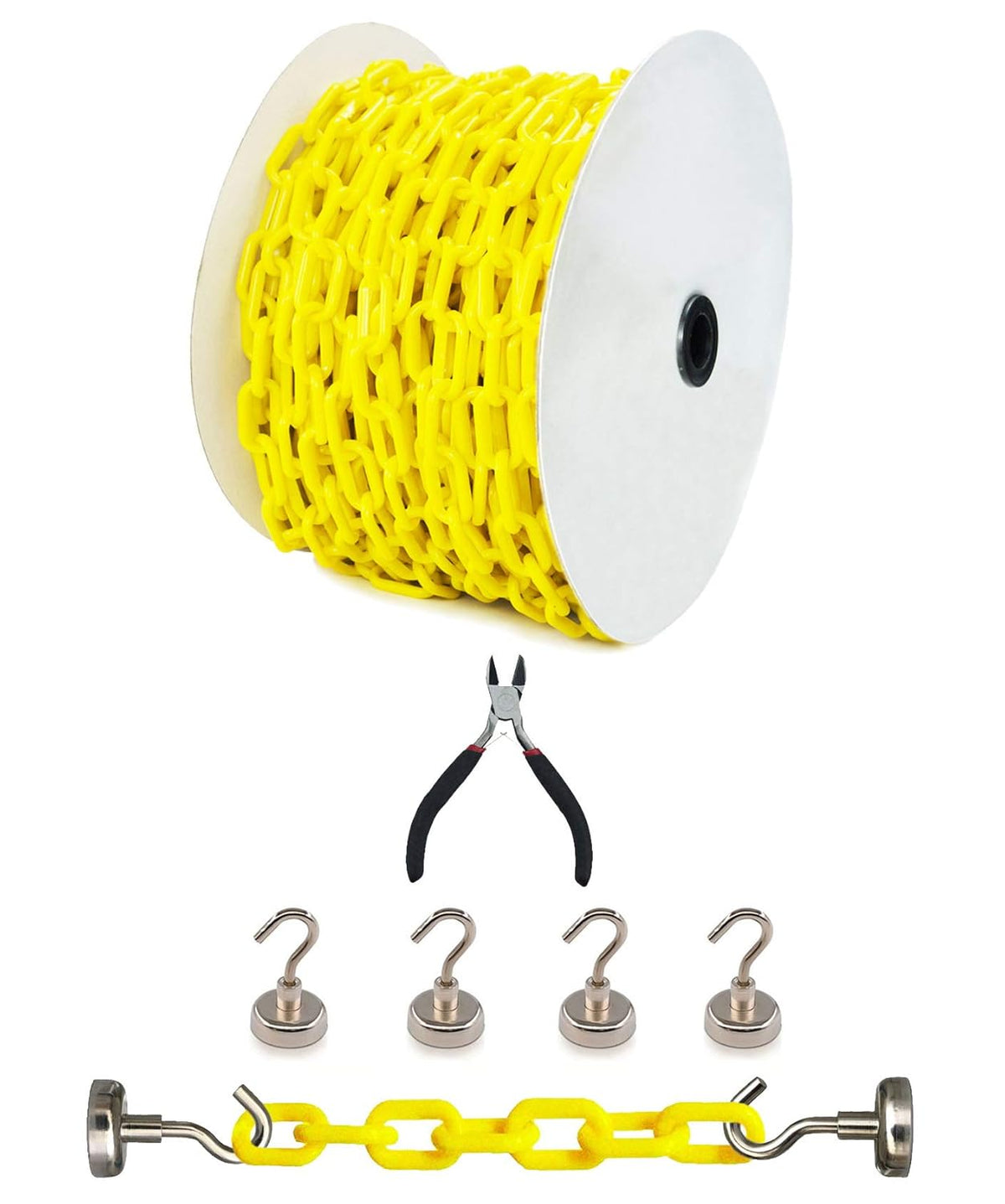 Yellow Plastic Safety Barrier Chain with Magnetic Hooks and Chain Cutter D985