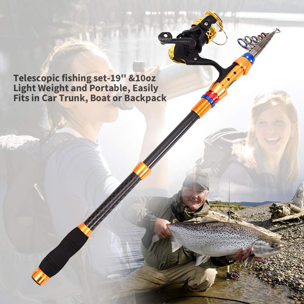 12 FT Carbon Fiber Telescopic Fishing Rod and Reel Combo with Carrier Bag C5220