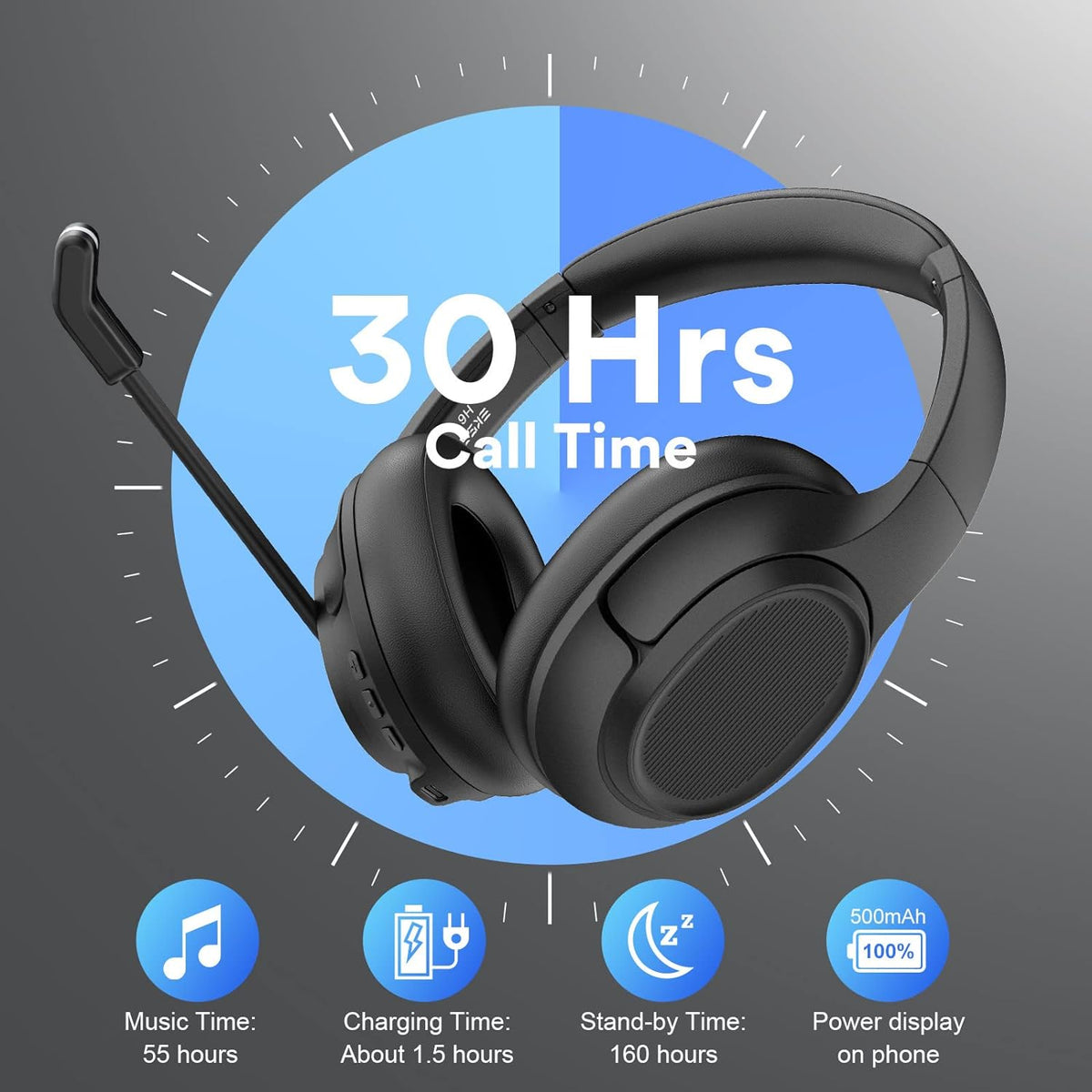 Bluetooth Headsets with Microphone & USB Dongle, 30 Hours Talk Time, Over-Ear Wireless Headphone J97821