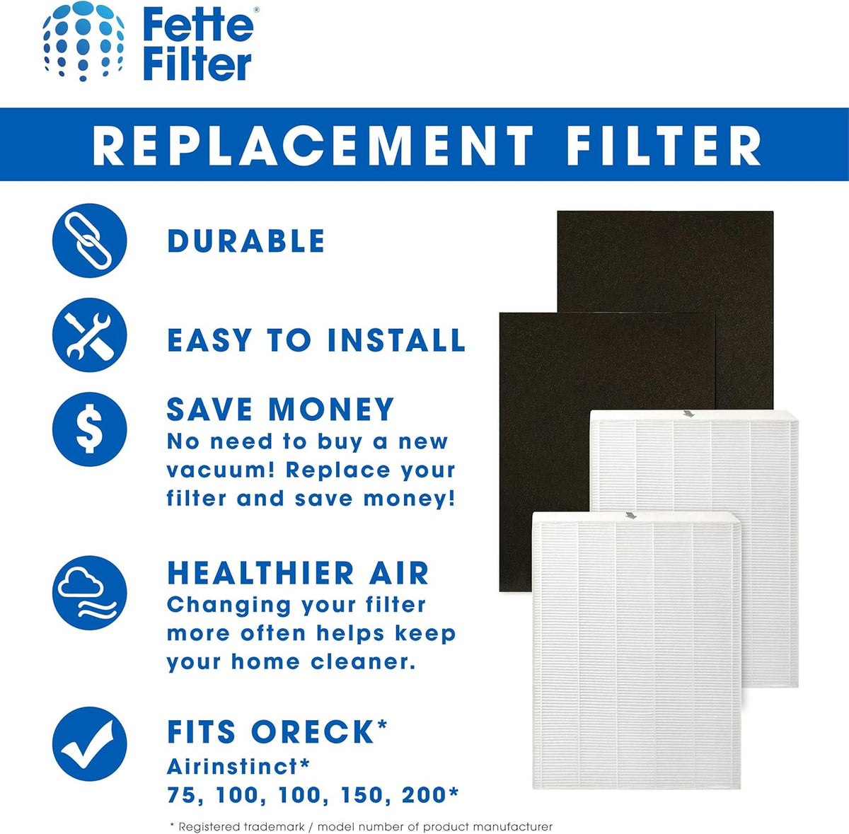 Air Purifier Filters HEPA Carbon Replacement Pack of 2 F463