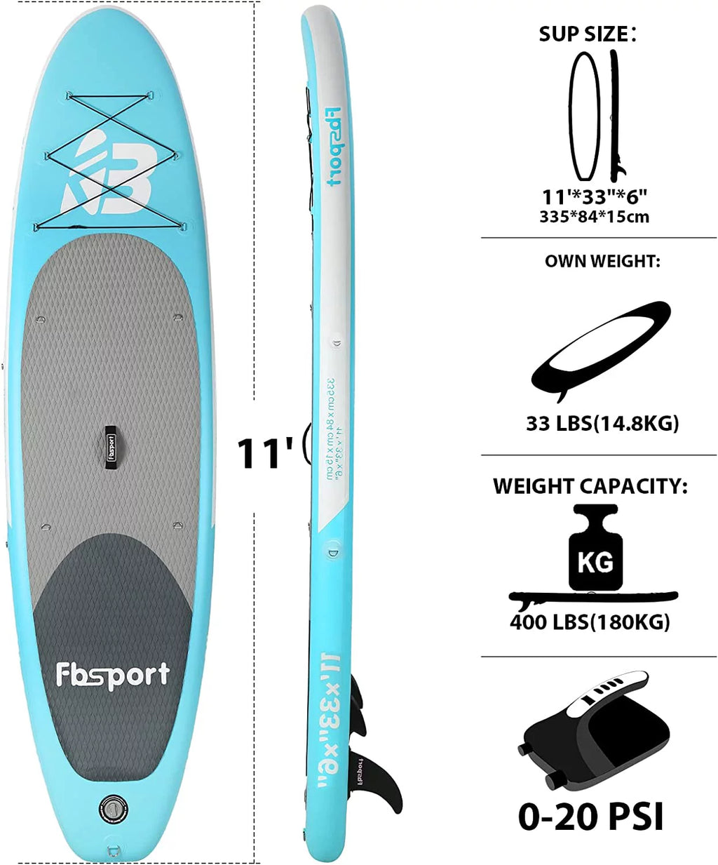 11'×33×6 Inflatable Stand Up Paddle Board with Carry Bag F6687